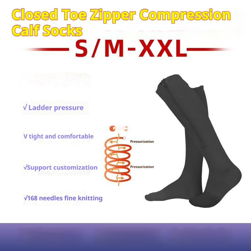 Simple Solid Color Bag Toe Zipper Pressure Socks Limorista