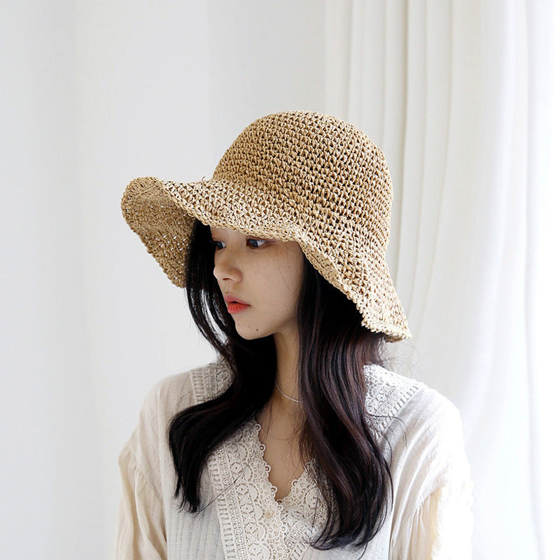 Sunscreen Female Raffia Straw Hat Summer Fashion Cover Face Net Red Fisherman Hat Limorista