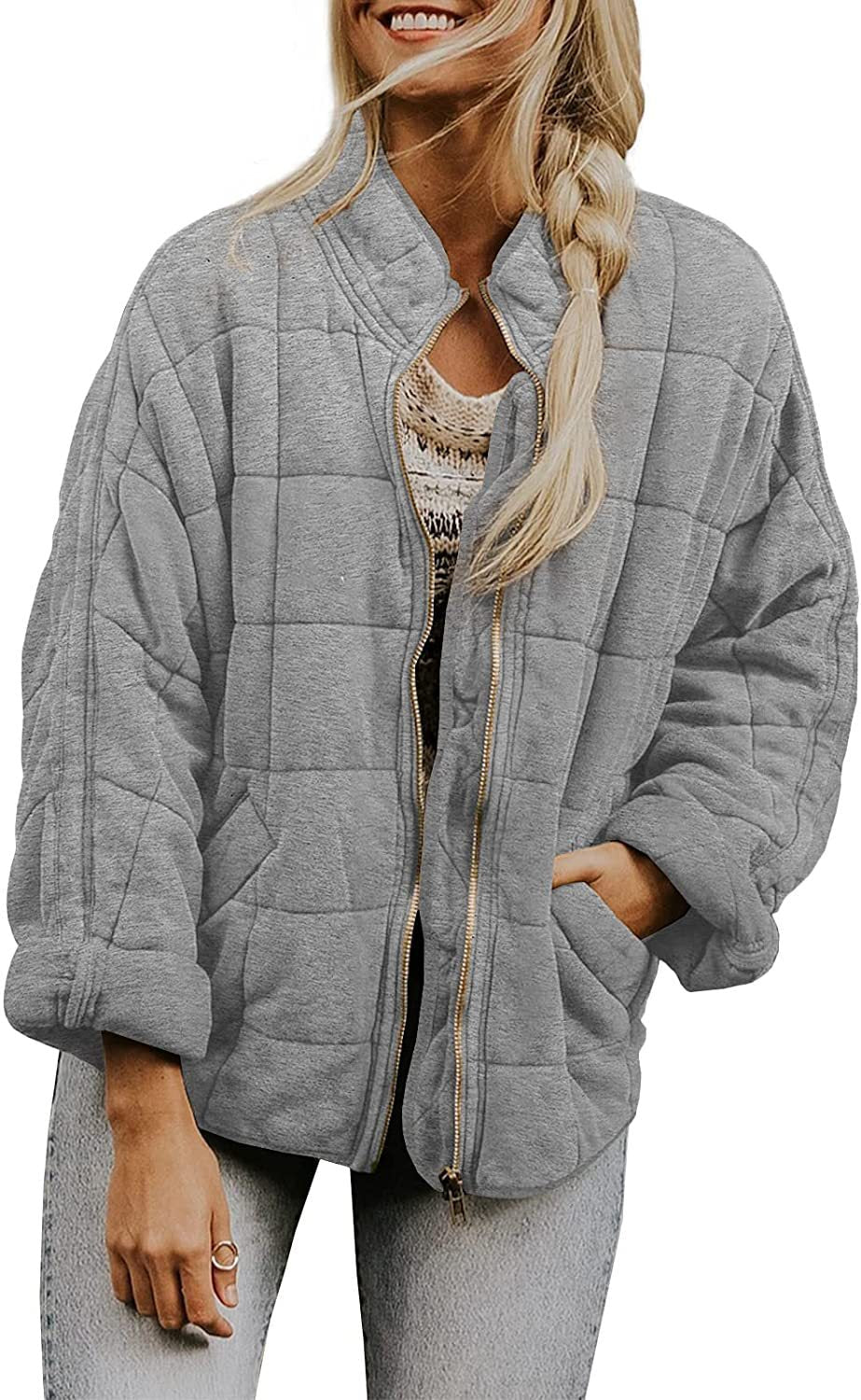 Solid Color Stand Collar Cotto With Loose Pockets Long Sleeved Jacket Women Limorista