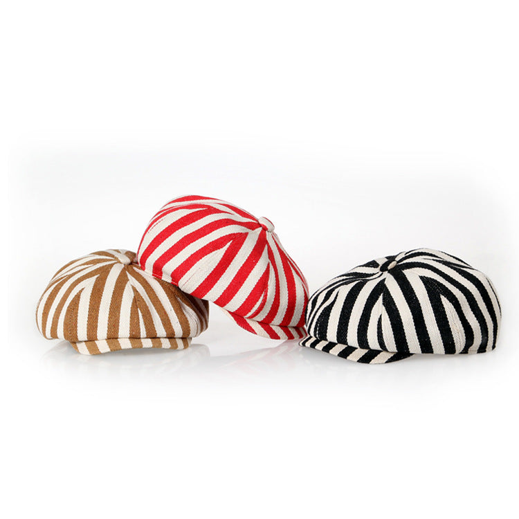 Retro Bold Stripes Fashion British Youth Octagonal Cap Limorista