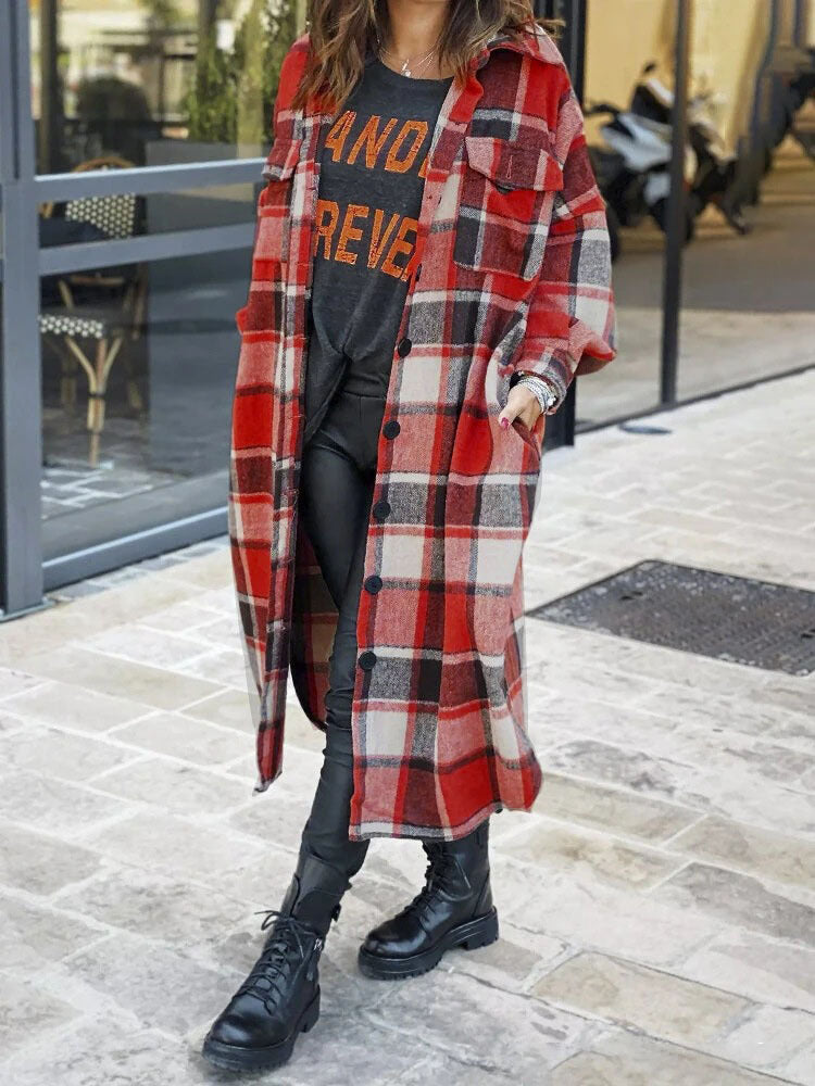 Extended Trench Coat Lapel Side Slit Women&