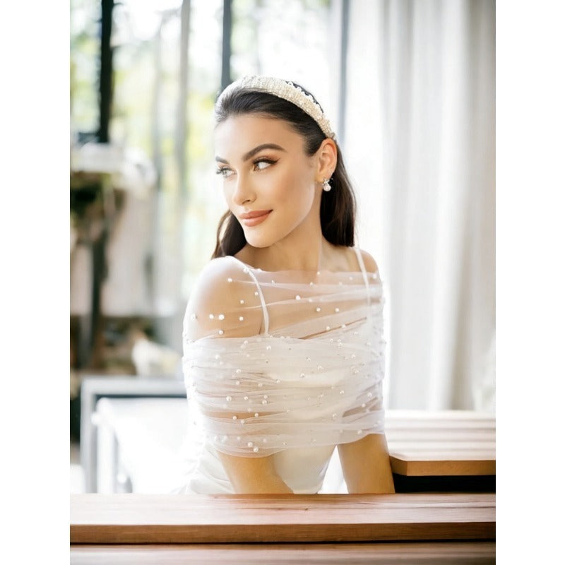Bridal Wedding Pearl Mesh Thin Cape Limorista