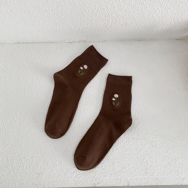 Japanese Candy Color Small Flower Embroidery Pile Socks Limorista