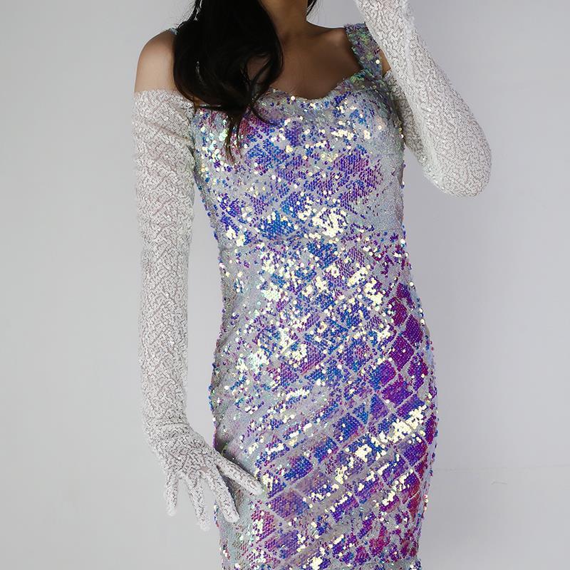 Sequined Sleeve Cover Lace Mesh Specialty Limorista