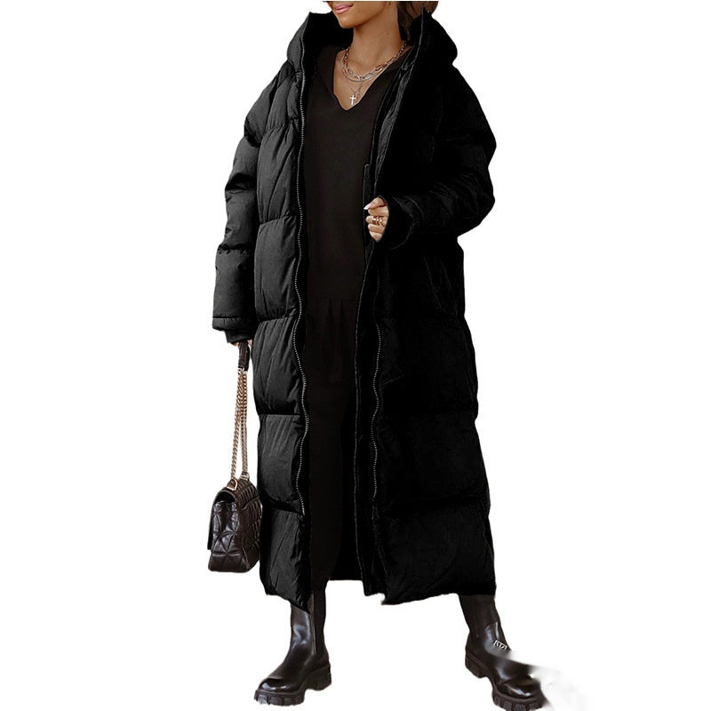 Hooded Solid Color Long Casual Zip Coat Limorista