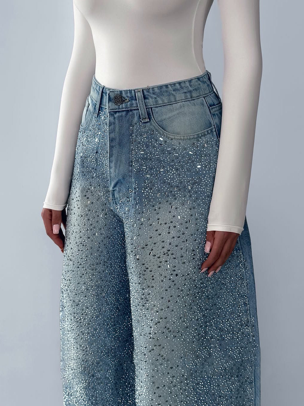 Irregular Rhinestone Jeans Limorista