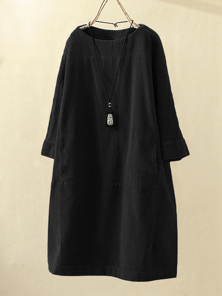 New solid color dress Korean loose three-quarter sleeves Limorista