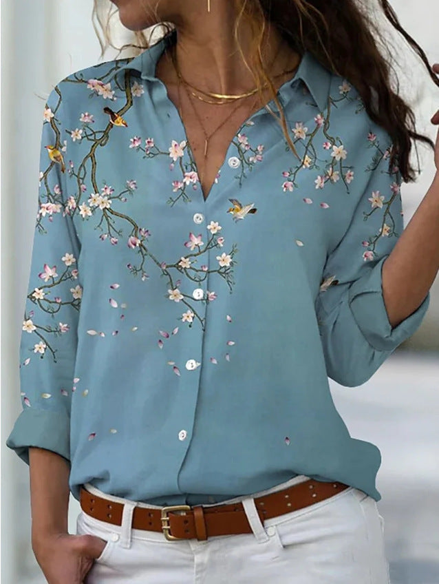 Long Sleeve Floral Collar Loose Casual Shirt Limorista