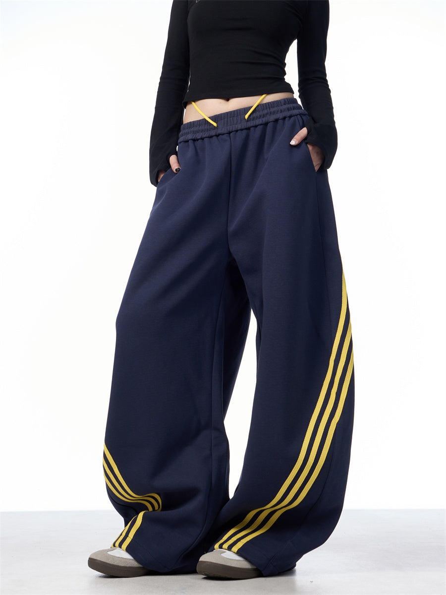 Striped Lace-up Machete Casual Pants Loose Wide-leg Pants Limorista