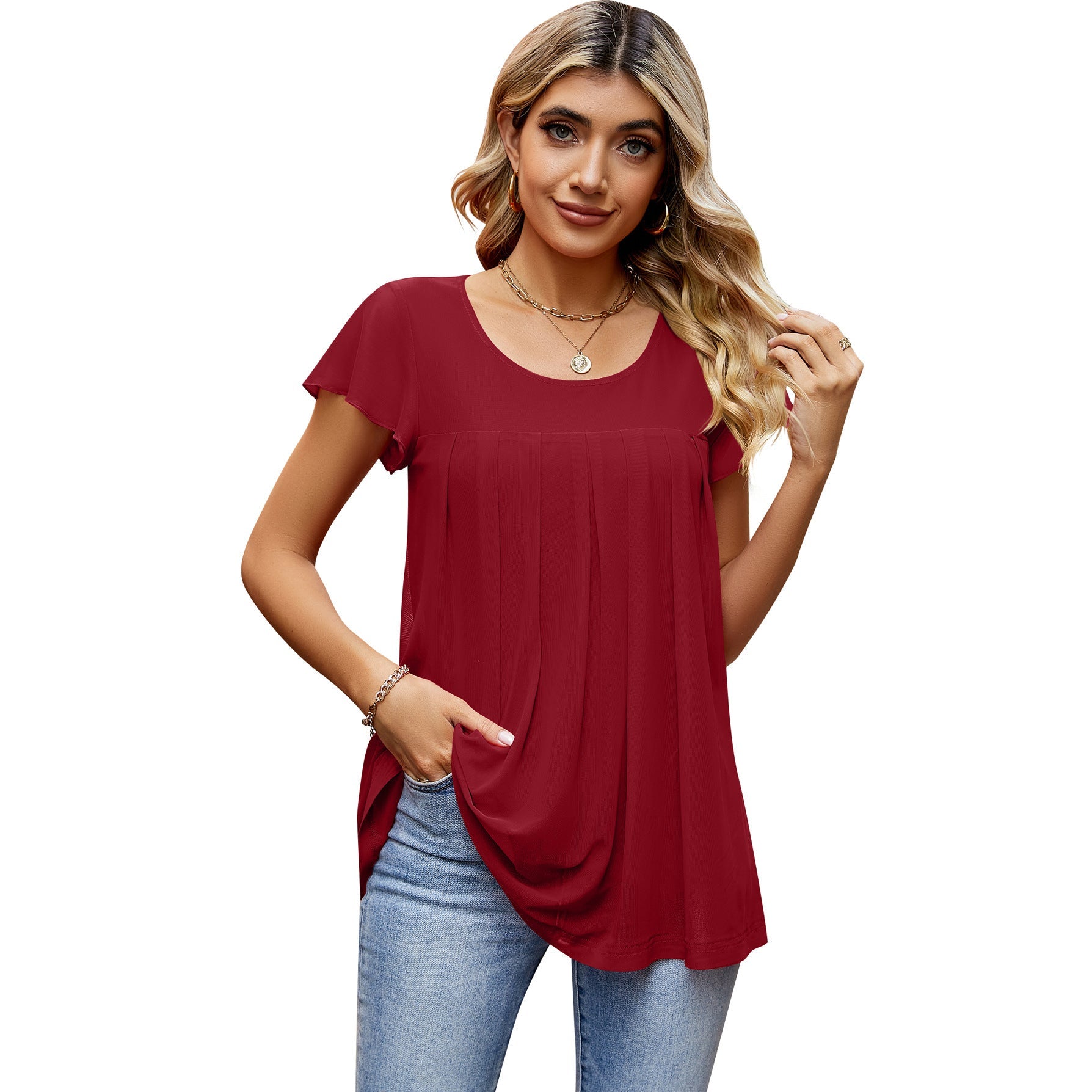 Breathable Elegant Mesh Floral Print Short Sleeve Shirt Limorista