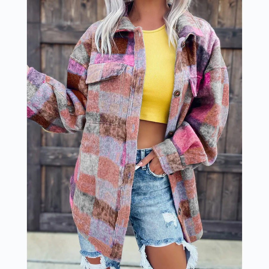 Printed Fashion Polo Collar Long-sleeved Coat Limorista