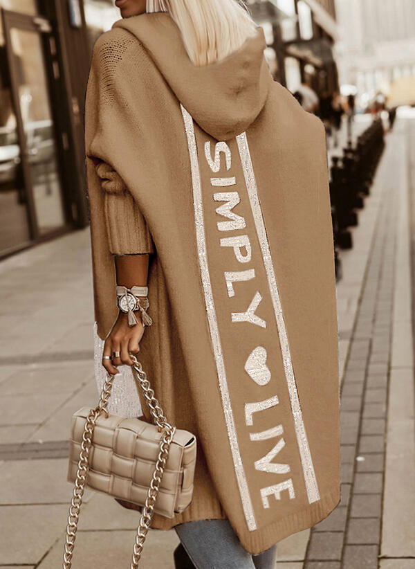 New Long Hooded Letter Print Color Blocking Pocket Sweater Limorista