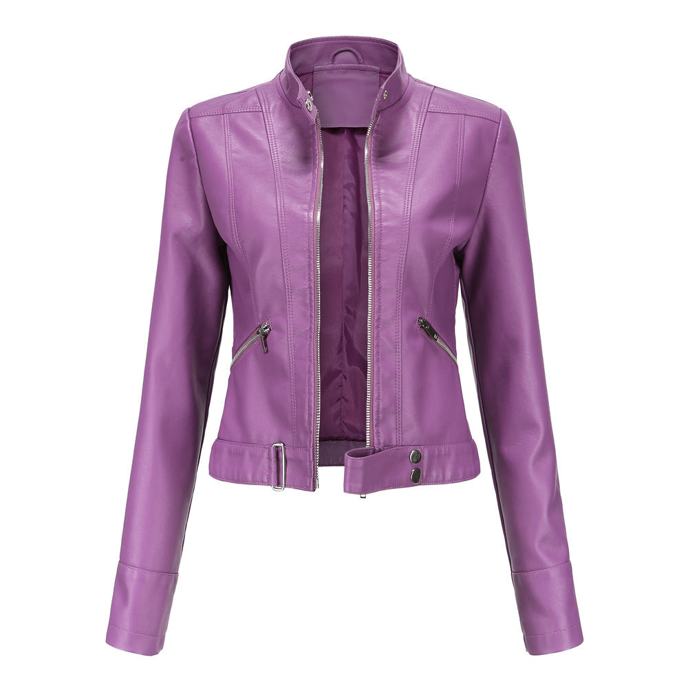 Ladies Leather Jacket With Stand-up Collar Limorista