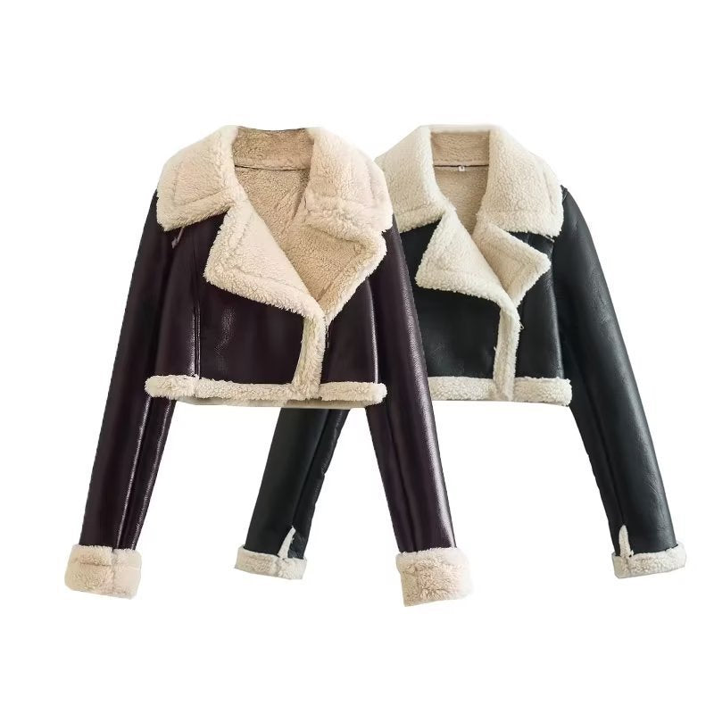 European And American Style Double-sided Loose Short Zipper Fur Integrated Jacket Limorista