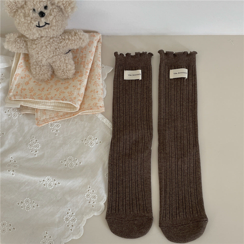 New Autumn And Winter Sweet Ruffled Socks For Girls Solidcolor Mid-calf Length Limorista