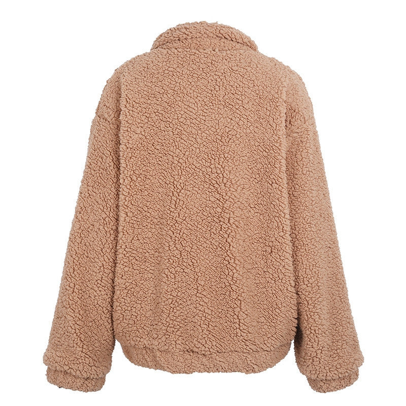 Faux lambswool oversized jacket coat Winter black warm hairly jacket Women autumn outerwear Limorista