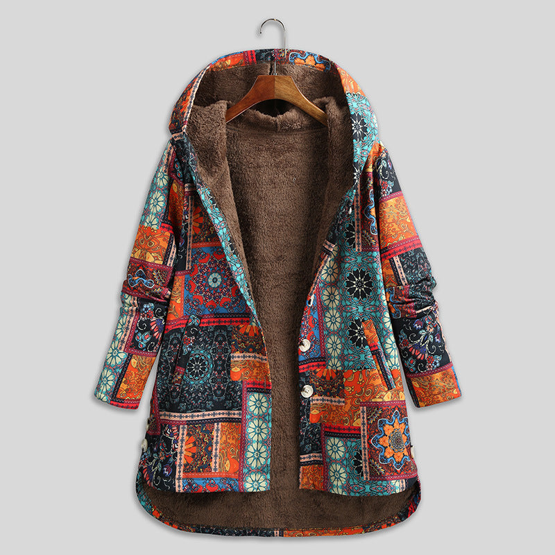 Retro Ethnic Floral Print Plus Size Cotton Jacket Limorista