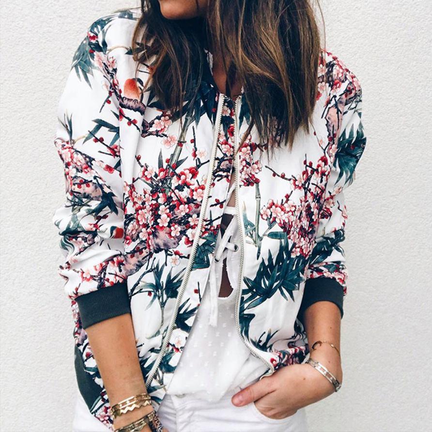 Fashion Printed Round Neck Zipper Long Sleeve Coat Limorista