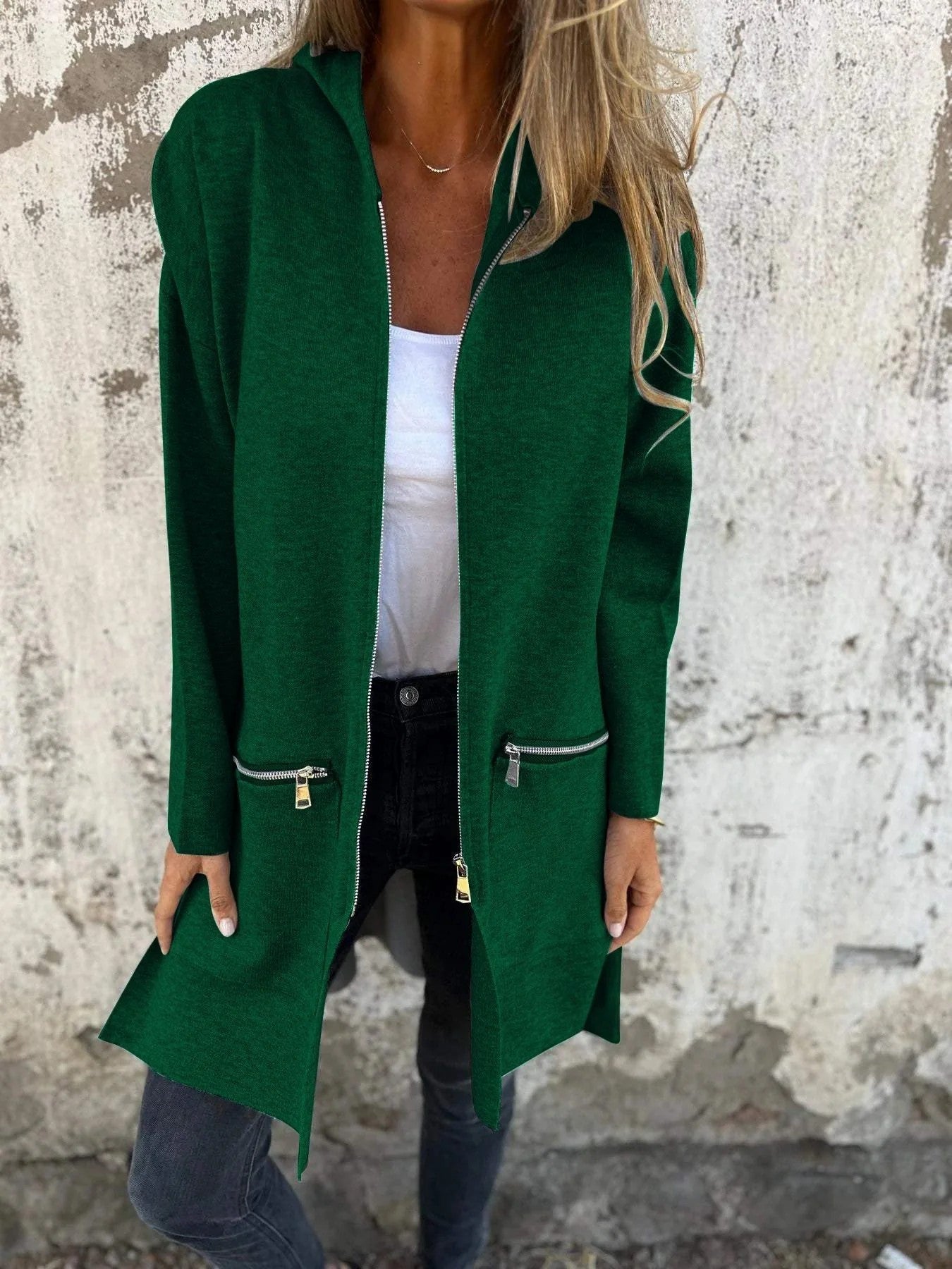 Autumn And Winter Solid Color Casual Zipper Hooded Jacket Coat Limorista