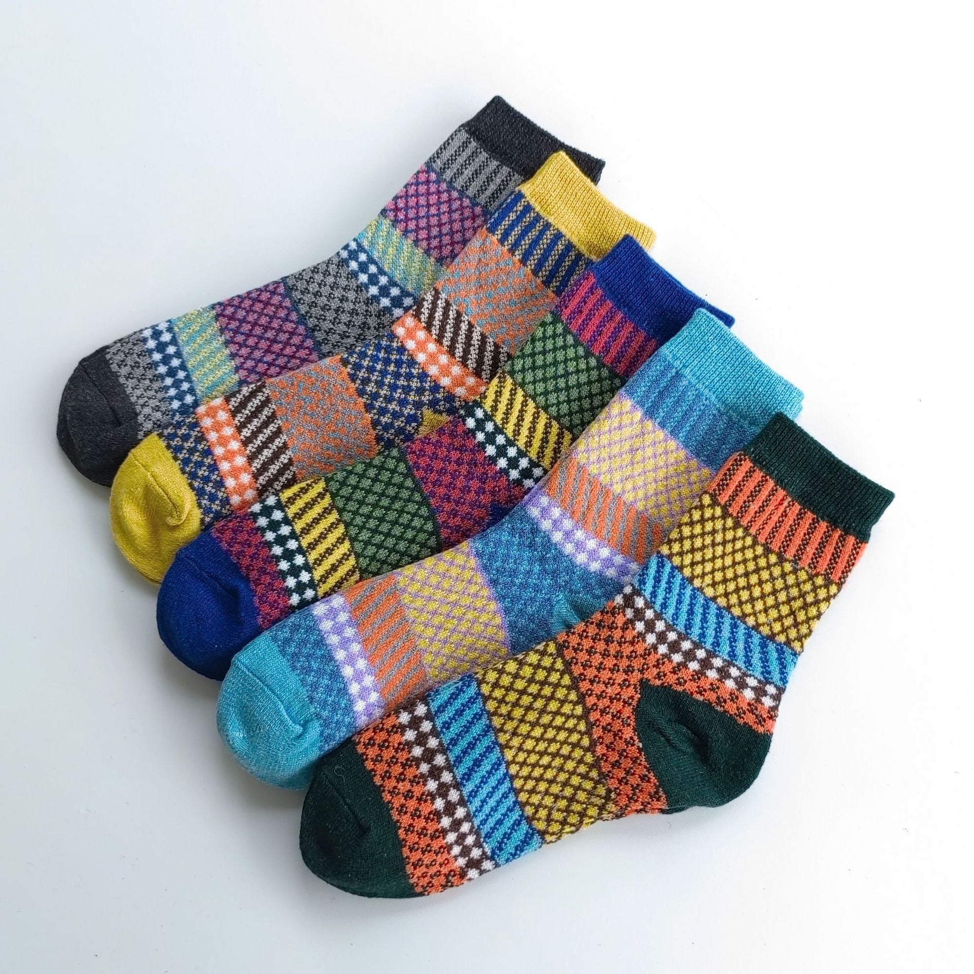 Winter Rhombus Wool Socks Thick Line Medium Tube Limorista