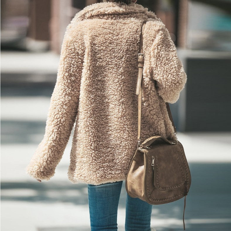 Lapel Long Sleeve Fluffy Furry Faux Fur Jackets Woman Overcoat Limorista