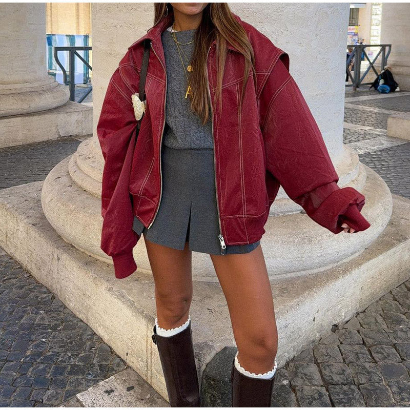 Lapel Long-sleeve Zipper Jacket Coat Limorista