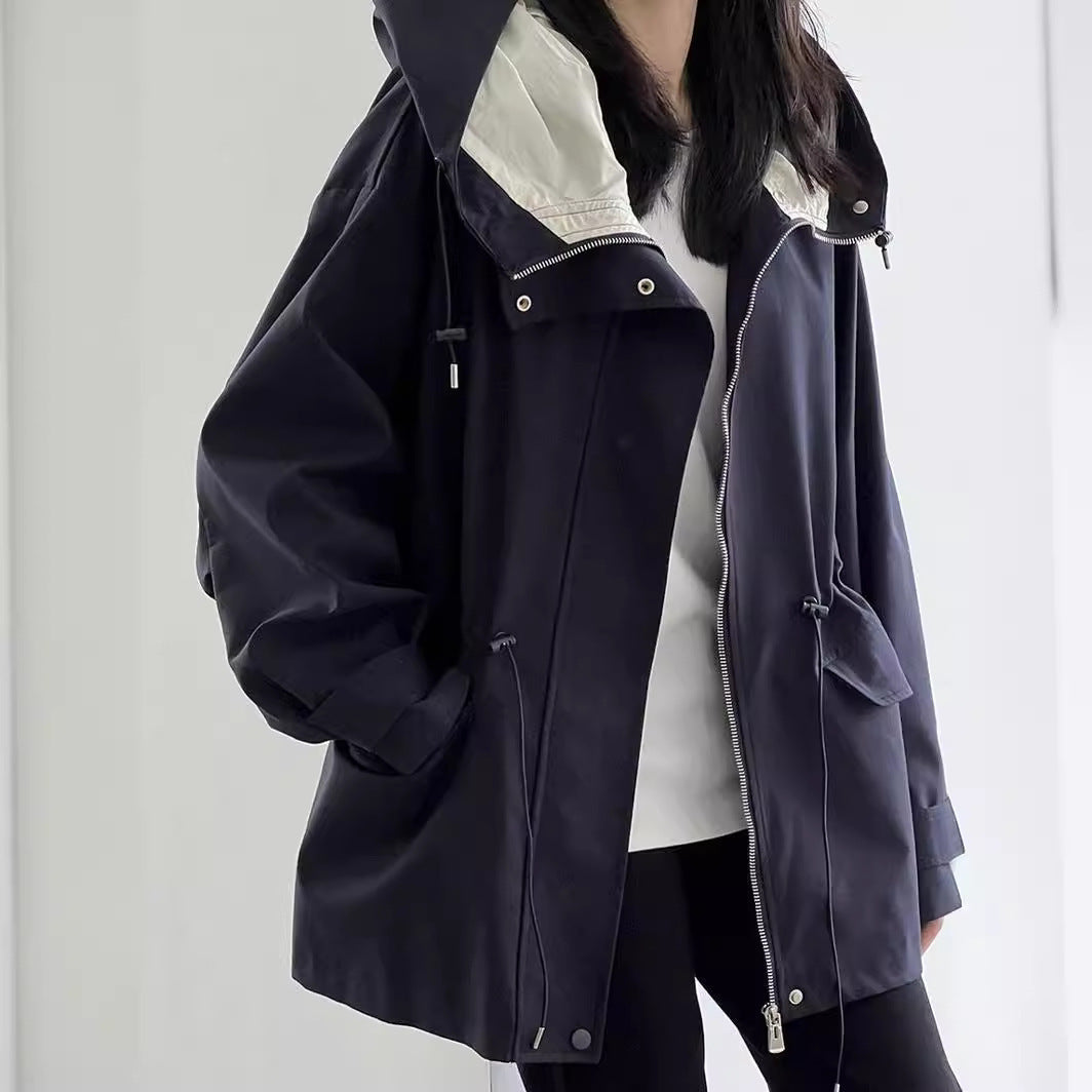 British Style Hooded Trench Coat Coat Women&