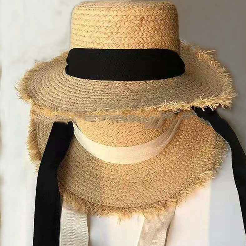 Cute Raffia Woven Flat-top Cap Lace Limorista