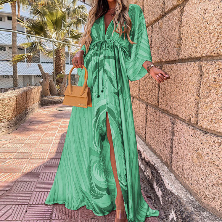 Sexy V-neck Split Irregular Beach Long Skirt Dress Limorista