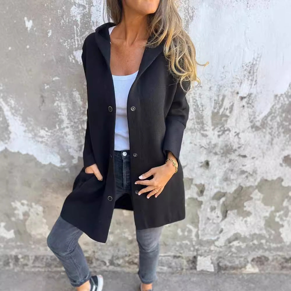 Casual Hooded Single-Breasted Cardigan Fashion Loose Solid Color Jacket Spring And Autumn Women&