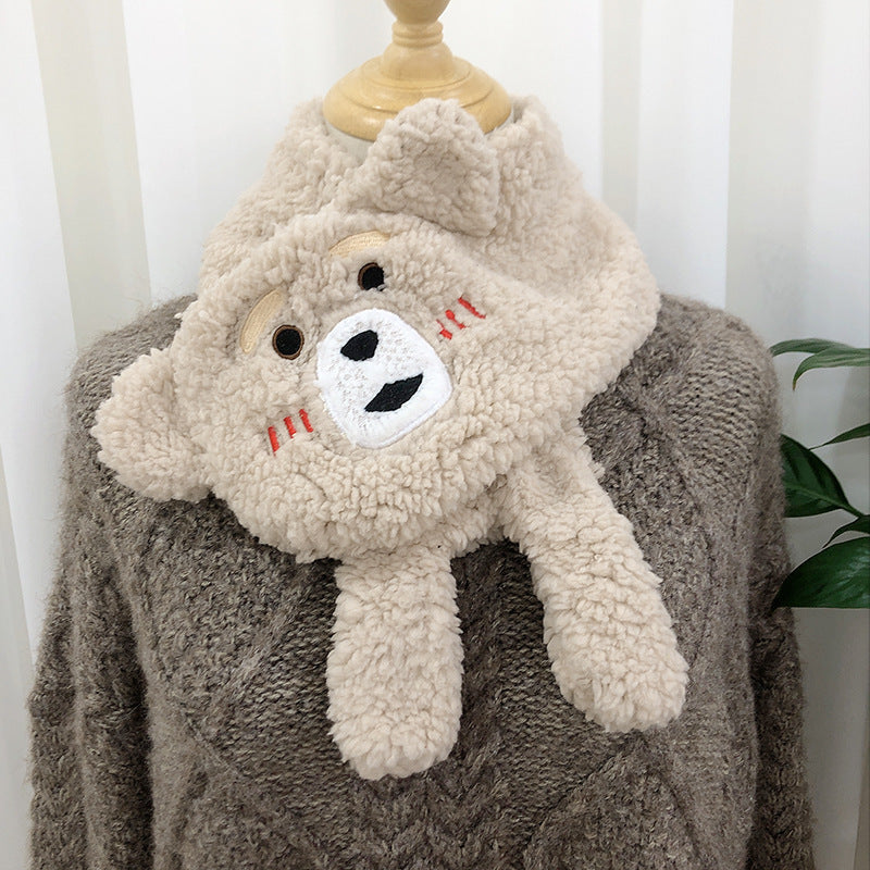 Winter Women Novelty Warm Cute Bear Plush Scarf Lamb Wool Limorista
