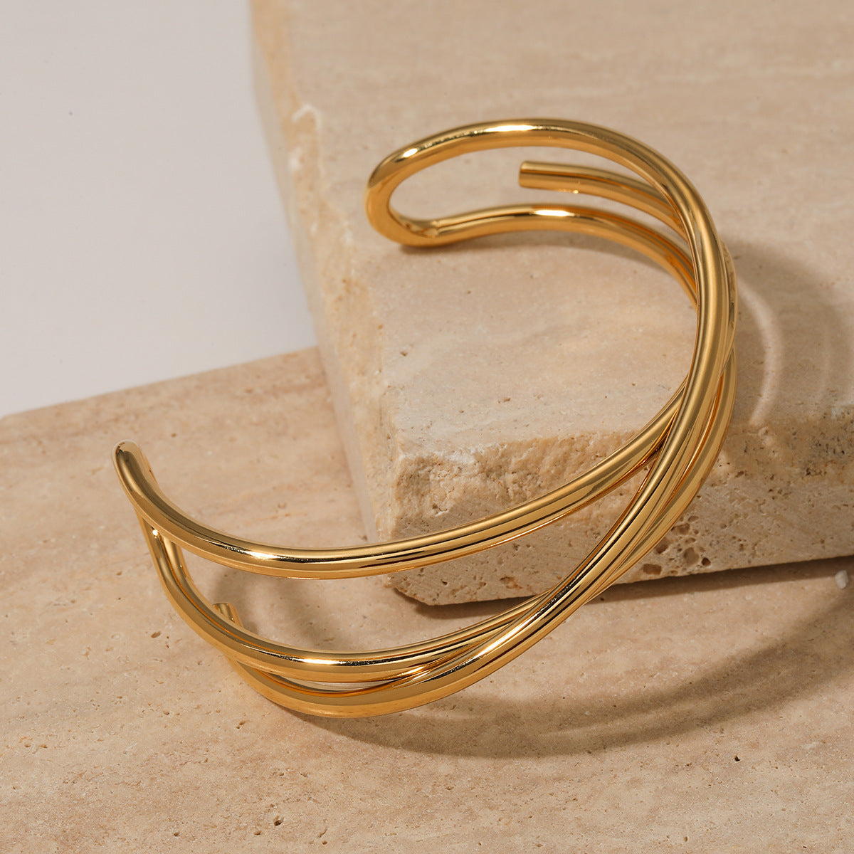 Metal Line Open-ended Bracelet Stainless Steel Irregular Limorista