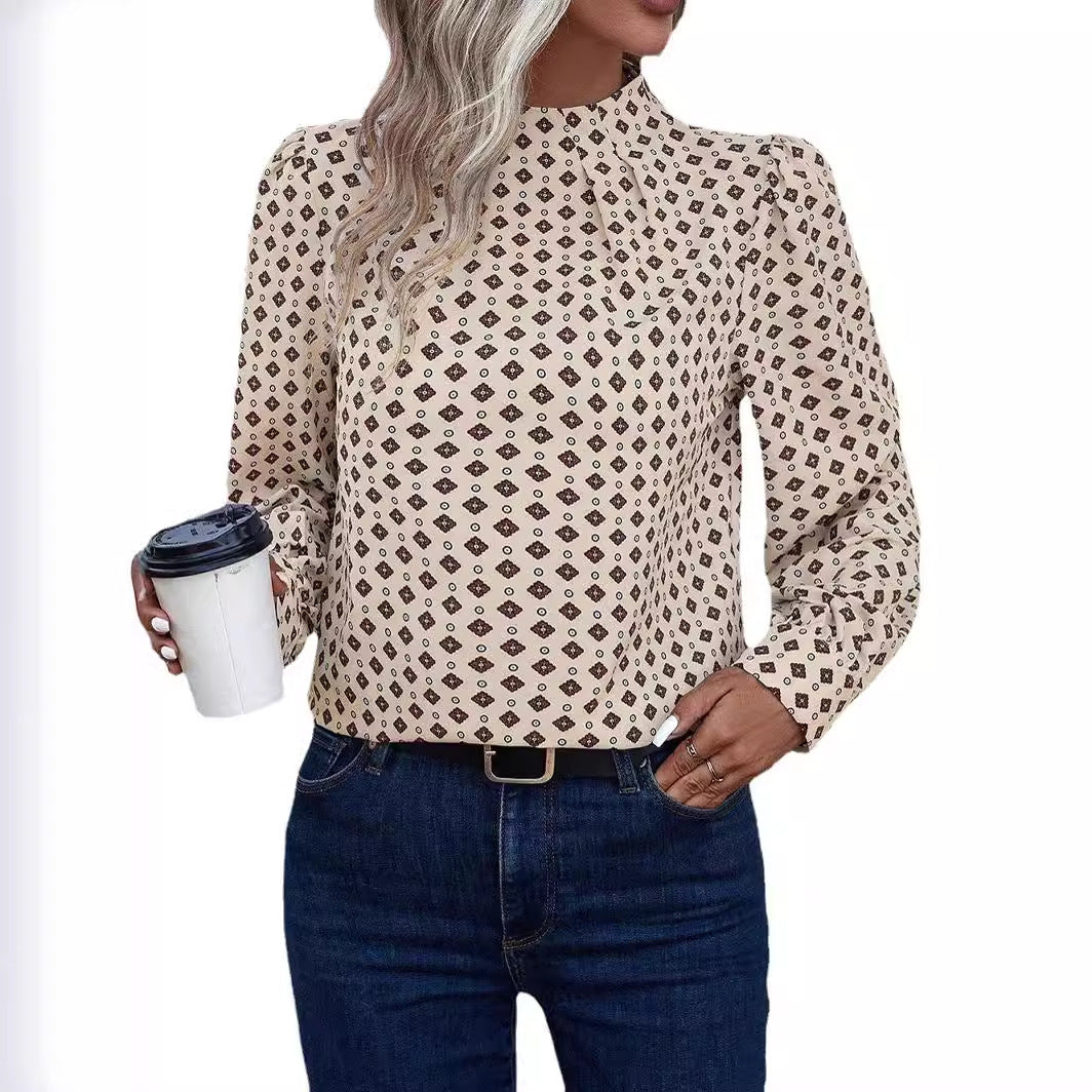 Half Turtleneck Pullover Long Sleeve Printed Temperament Shirt Limorista