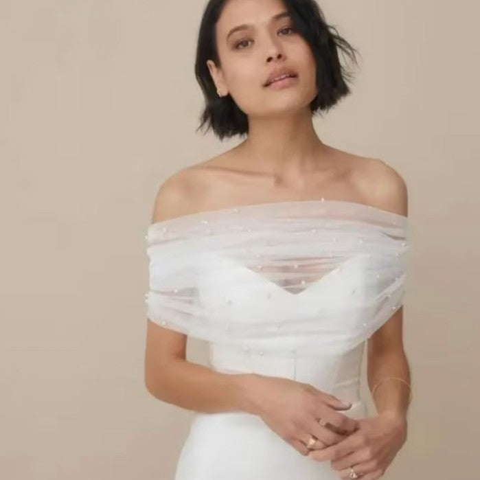 Bridal Wedding Pearl Mesh Thin Cape Limorista
