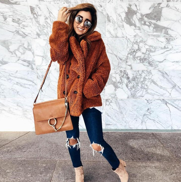Autumn And Winter Fashion Button Suit Collar Pocket Blouse Limorista