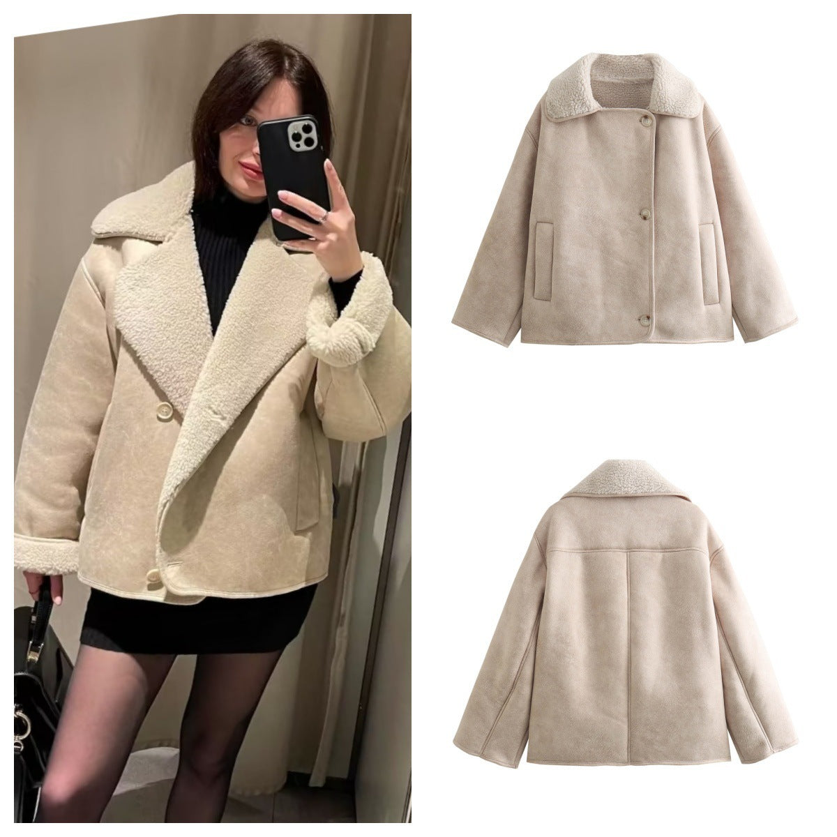 Polo Collar Fur Suede Fleece-lined Warm Coat For Women Limorista
