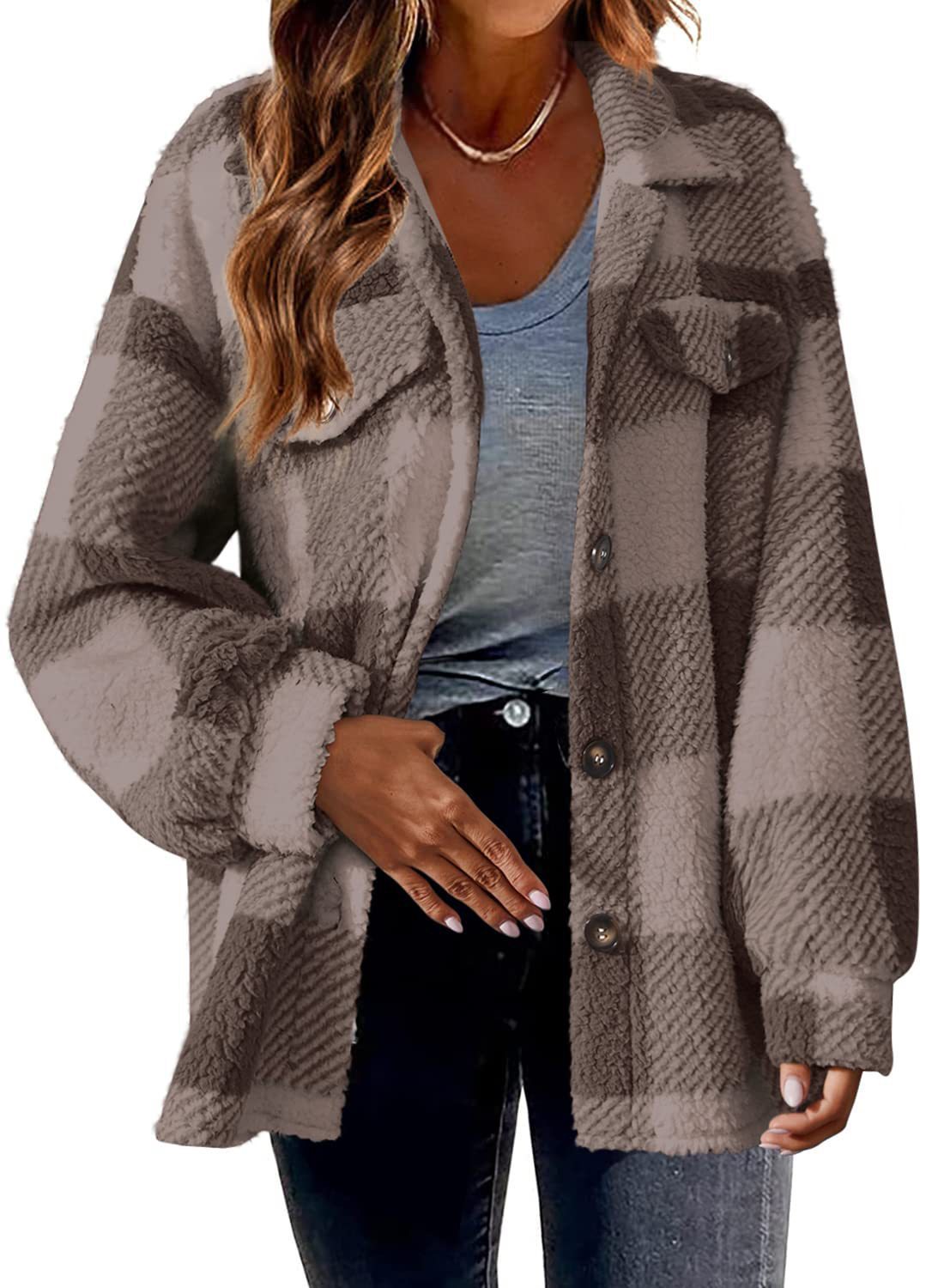 Turndown Collar Plaid Jacket With Pockets Single Breasted Button Down Woolen Jacket Autumn And Winter Clothes For Women Limorista