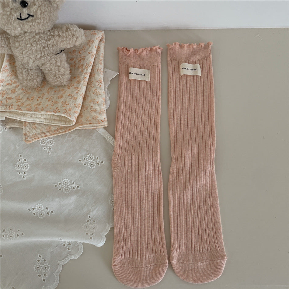 New Autumn And Winter Sweet Ruffled Socks For Girls Solidcolor Mid-calf Length Limorista