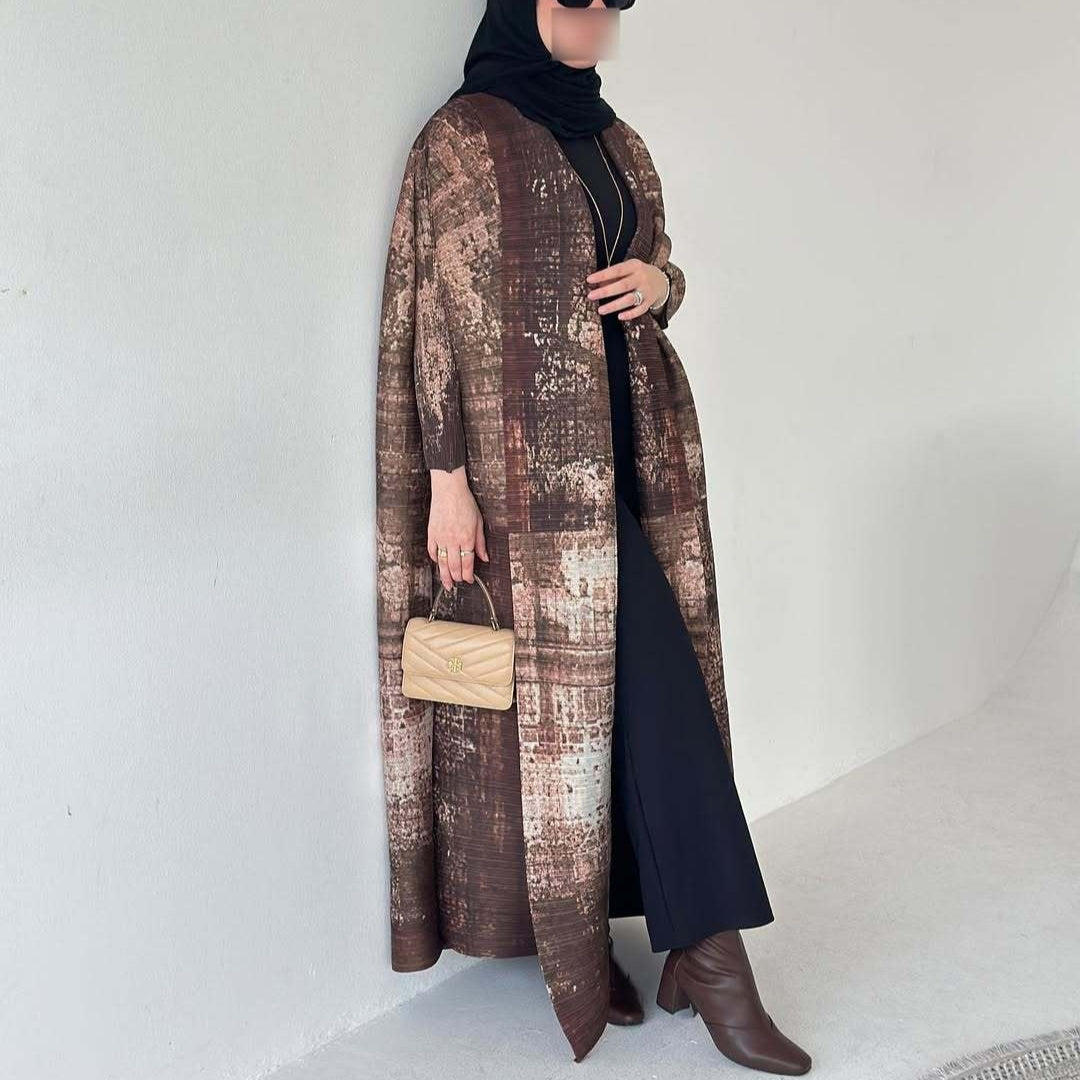 Pleated Trench Djellaba Hot-selling Printed Shawl Cardigan Ethnic Style Cloak Coat Limorista