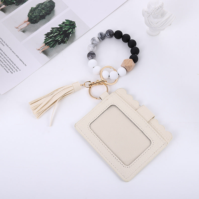 Silicone Bead Bracelet Card Bag Pu Tassel Women&