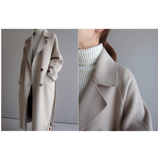 Korean Style Temperament Mid-length Over-the-knee Double-sided Cashmere Woolen Coat Limorista