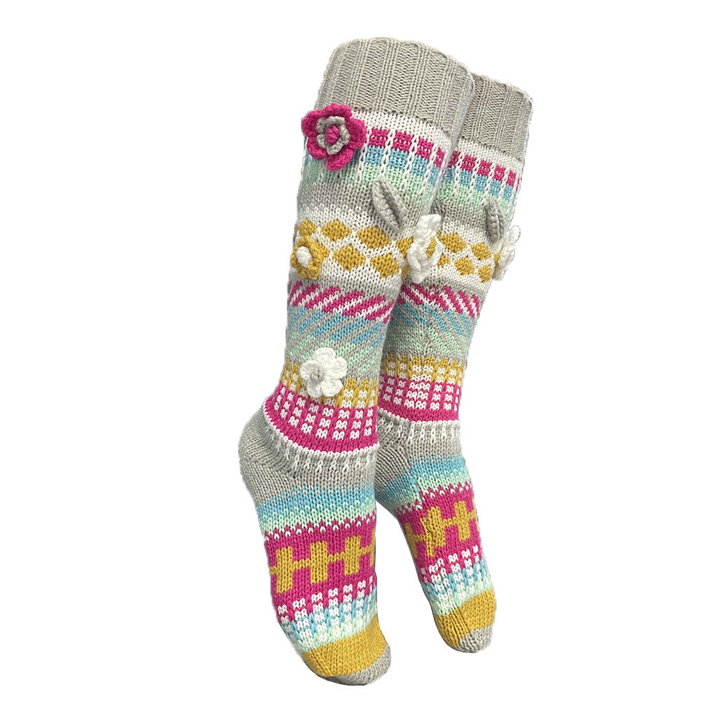 Ins Style Retro Jacquard Long Ladies Hand Crochet Floor Socks Limorista