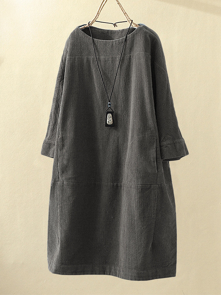 New solid color dress Korean loose three-quarter sleeves Limorista