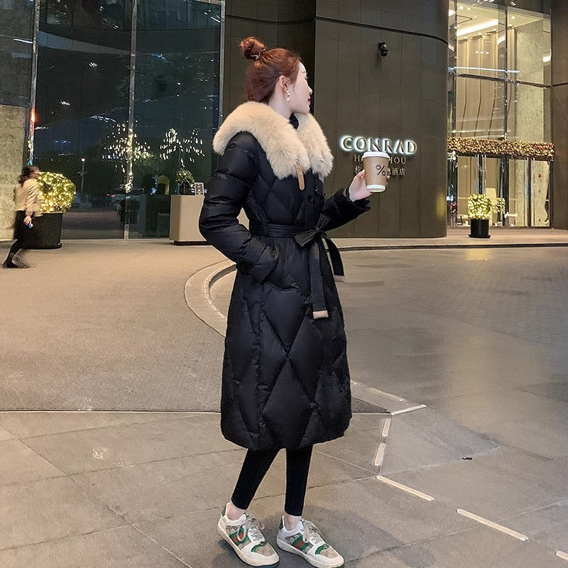 White Duck Slim Fit Down Jacket Women Overknee Mid-length Big Fur Collar Coat Limorista