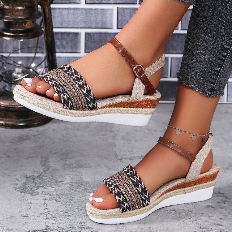 Ethnic Style One Strap Sandals Platform Wedge Buckle Plus Size Limorista