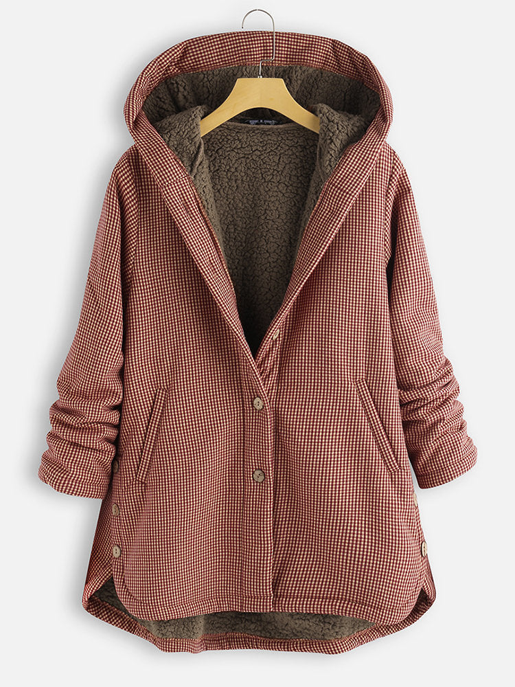 Buttoned Solid Hooded Jacket Limorista