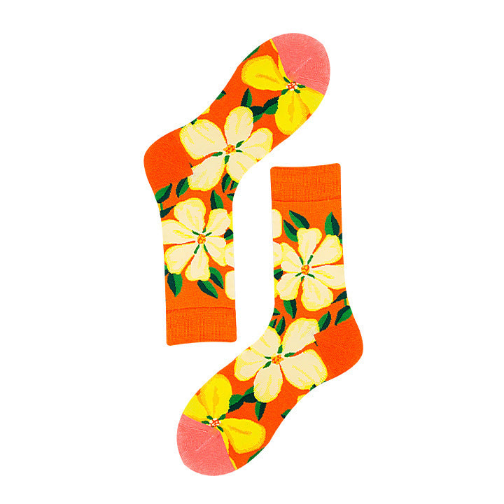 Avocado Chips Egg Fun Patchwork Color Medium Tube Cotton Socks Female Limorista