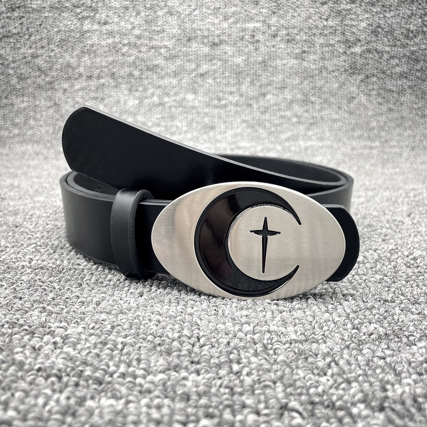 Personalized Distressed Metal Oval Moon Snap Button Decoration Belt Limorista