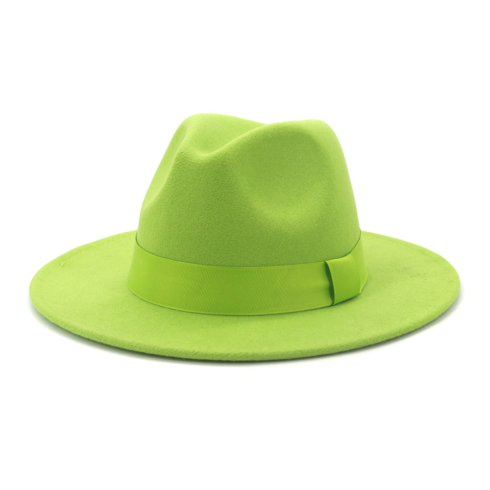 Fashionable Woolen Gentleman Jazz Flat Brim Big Hat Limorista