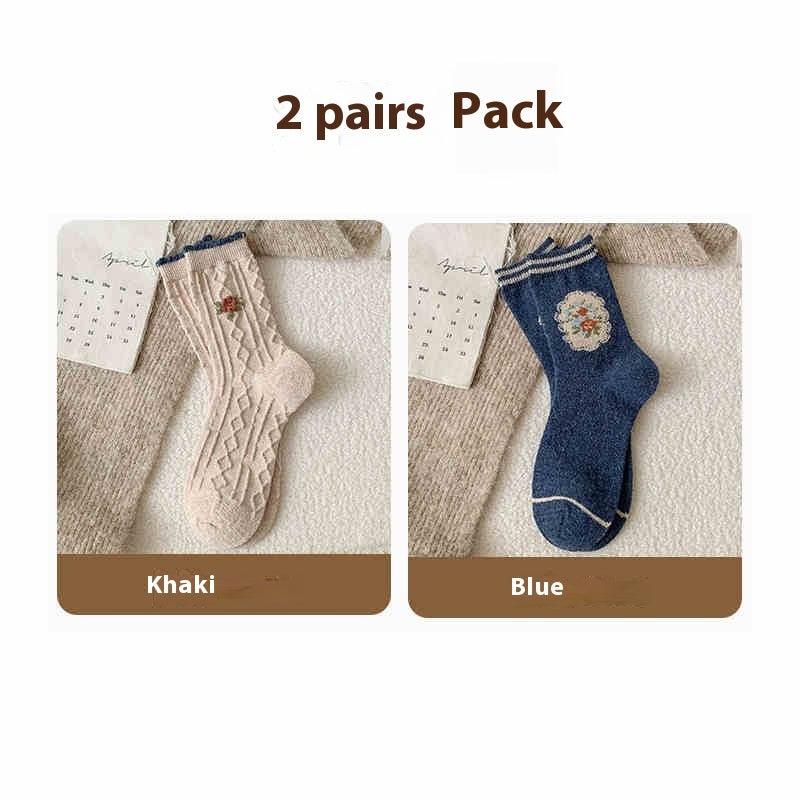 Vintage Small Flower Wool Socks Fleece Lined Padded Warm Keeping Tube Socks Limorista